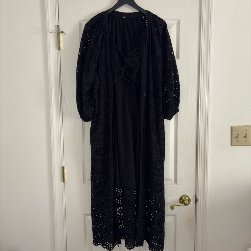 Elegant Black Eyelet Maxi Dress
